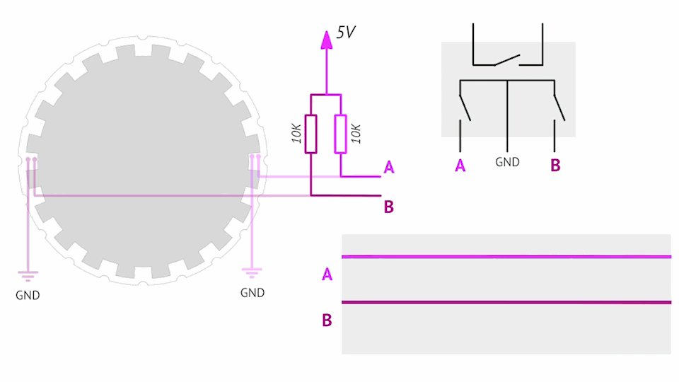 В состоянии покоя подтягивающие резисторы (10КОм) подтягивают сигнальные линии к логической единице