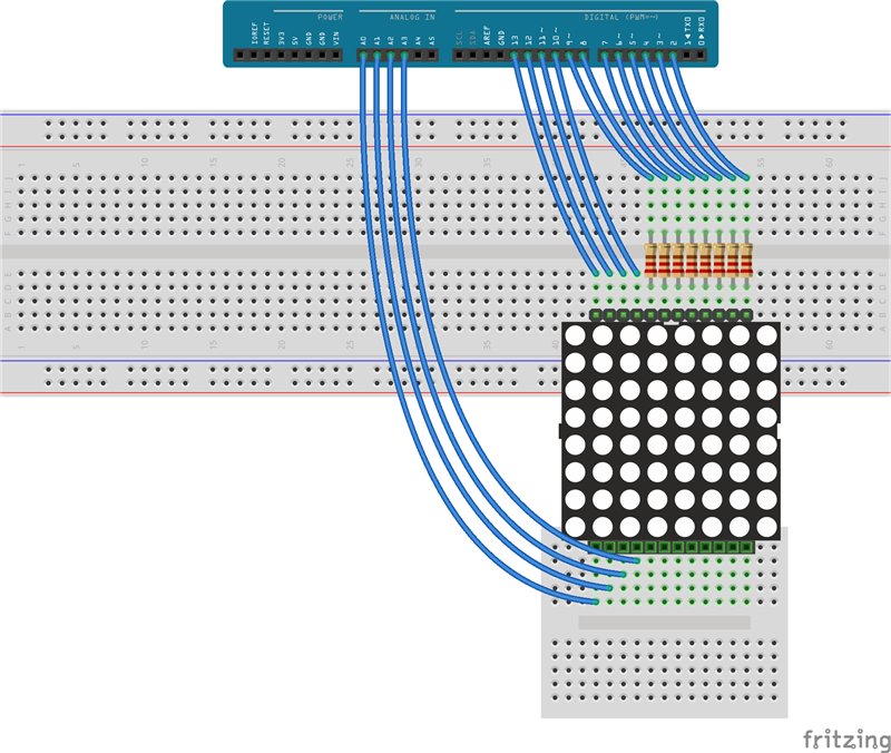 На схеме 8 понижающих резисторов на 220 Ом