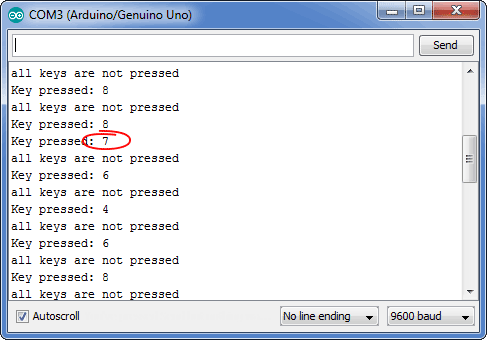 В примере из предыдущего скетча раскомментирована 30 строка — для 8 кнопок, а 31 закомментирована